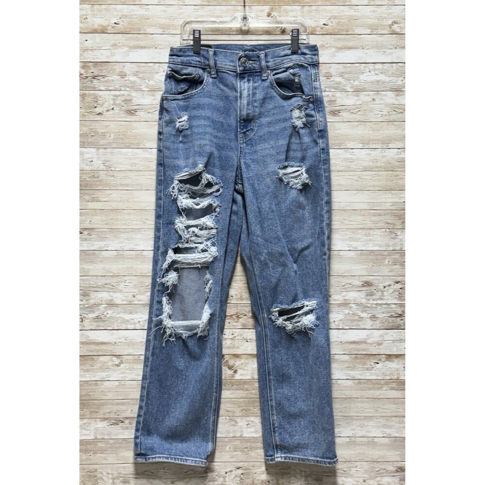 American Eagle Jeans Womens 2 Blue Highest Rise 90s Boyfriend Stretch Distressed
